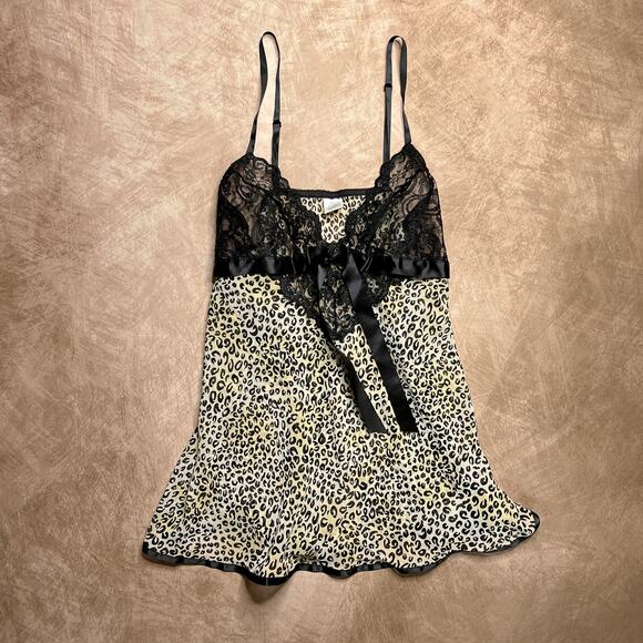 Y2K Cheetah Print Sheer Micro Mini Lingerie Dress Black Lace Satin Ribbon Animal - Picture 6 of 6